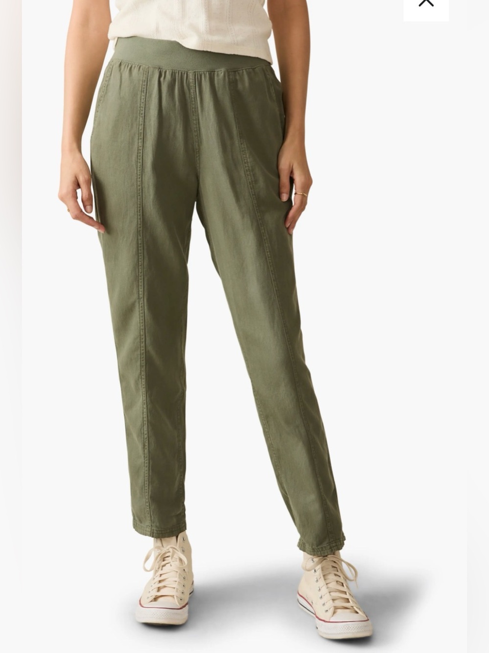 Faherty Arlie Pants Thyme Green Tencel Linen Blend Athleisure Lightweight M